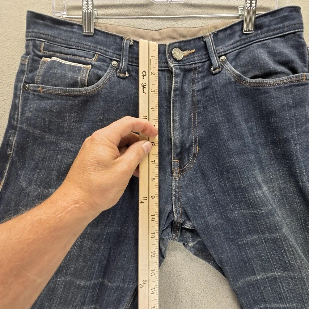 Selvedge Jeans Mens Blue SPAO Medium Wash‎ Zip Fly Whiskers Tapered Fits 32x30